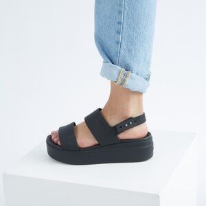 Crocs Brooklyn Black Low Wedge Sandals